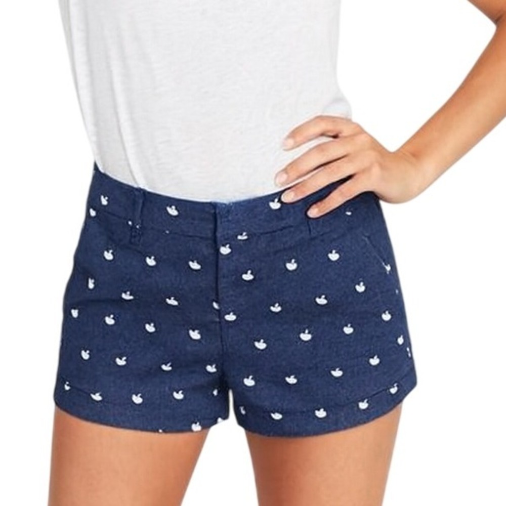 Harper‎ Francesca's Womens Shorts Small Navy Blue Swan Print Twill Casual Summer